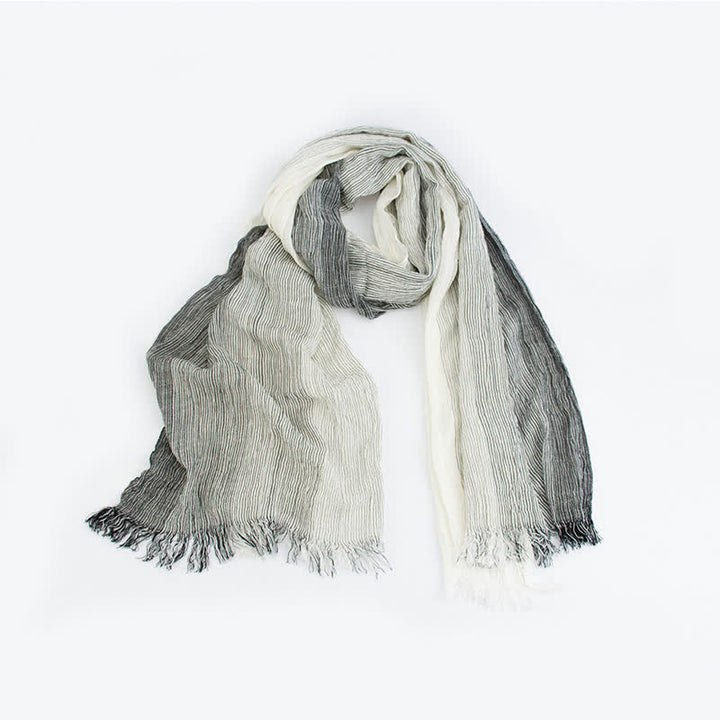 Striped Double Tone Wrinkled Cotton Thin Scarf - Black & White - image 7
