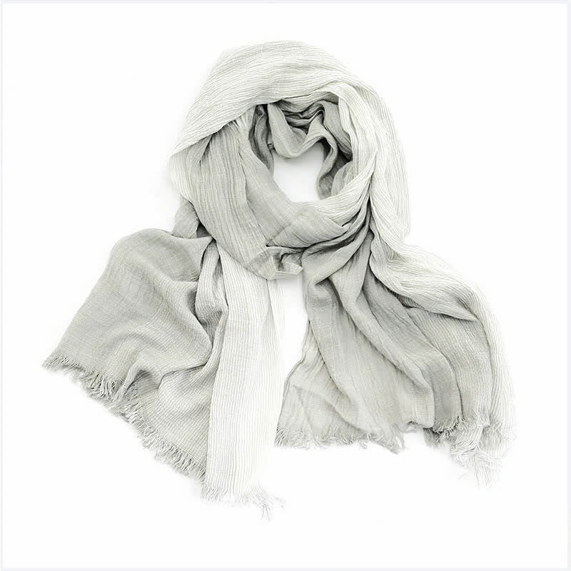 Striped Double Tone Wrinkled Cotton Thin Scarf - Light Gray - image 4