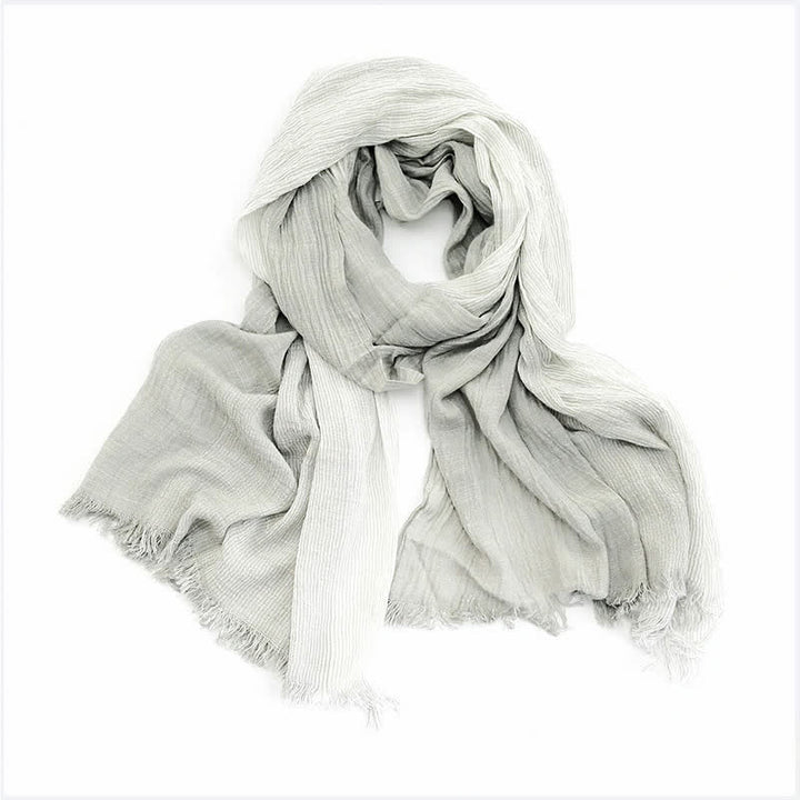 Striped Double Tone Wrinkled Cotton Thin Scarf - Light Gray - image 4