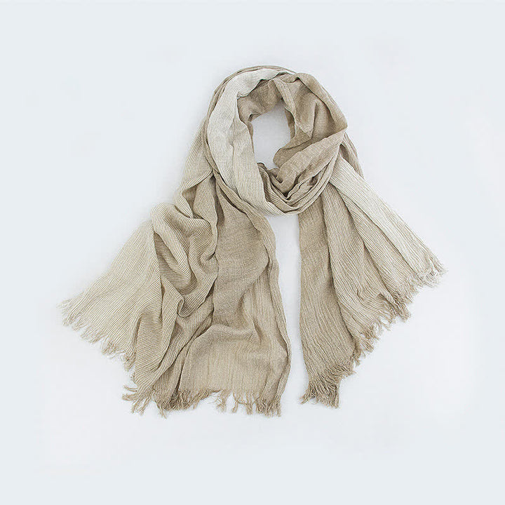 Striped Double Tone Wrinkled Cotton Thin Scarf - Khaki - image 9