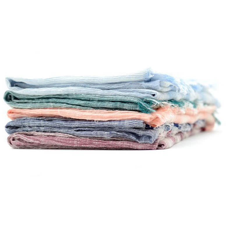 Pleated Vertical Stripes Two Tones Cotton Thin Scarf - image 1