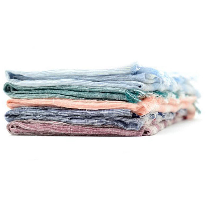Pleated Vertical Stripes Two Tones Cotton Thin Scarf - image 1