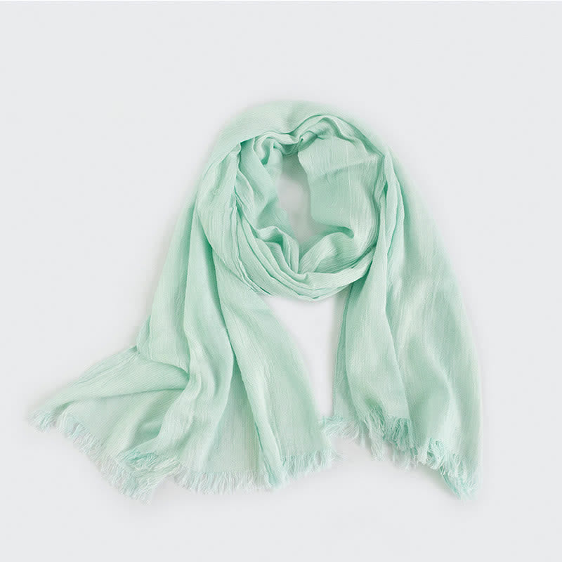 Pleated Vertical Stripes Two Tones Cotton Thin Scarf - LightGreen - image 5