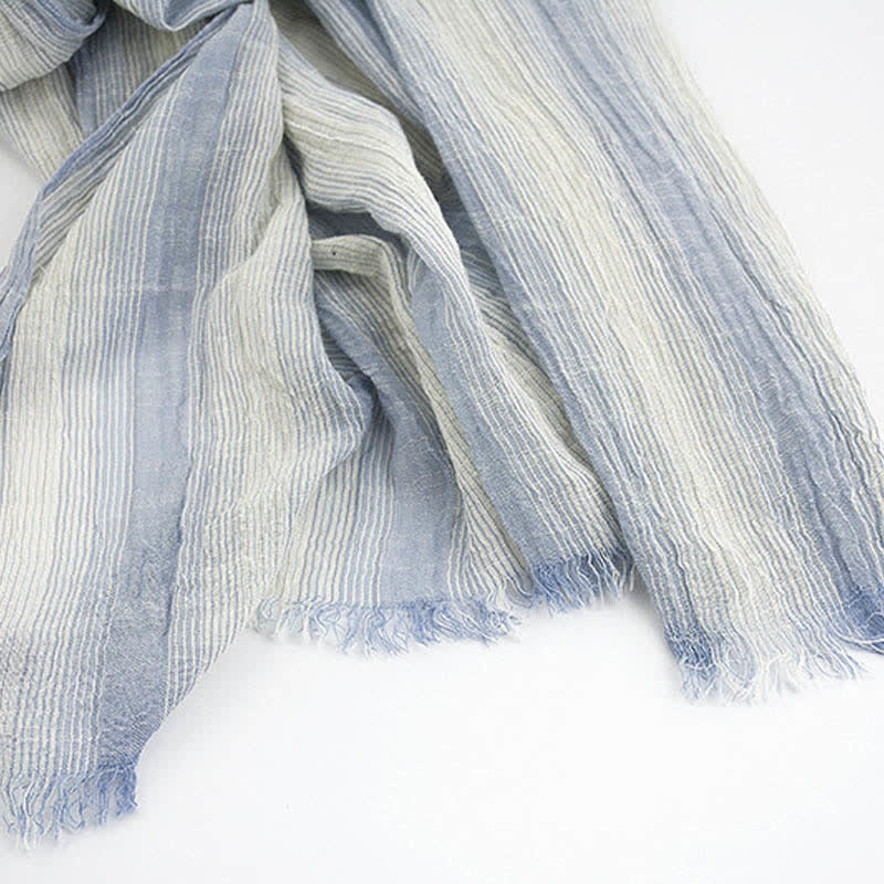 Pleated Vertical Stripes Two Tones Cotton Thin Scarf - image 3