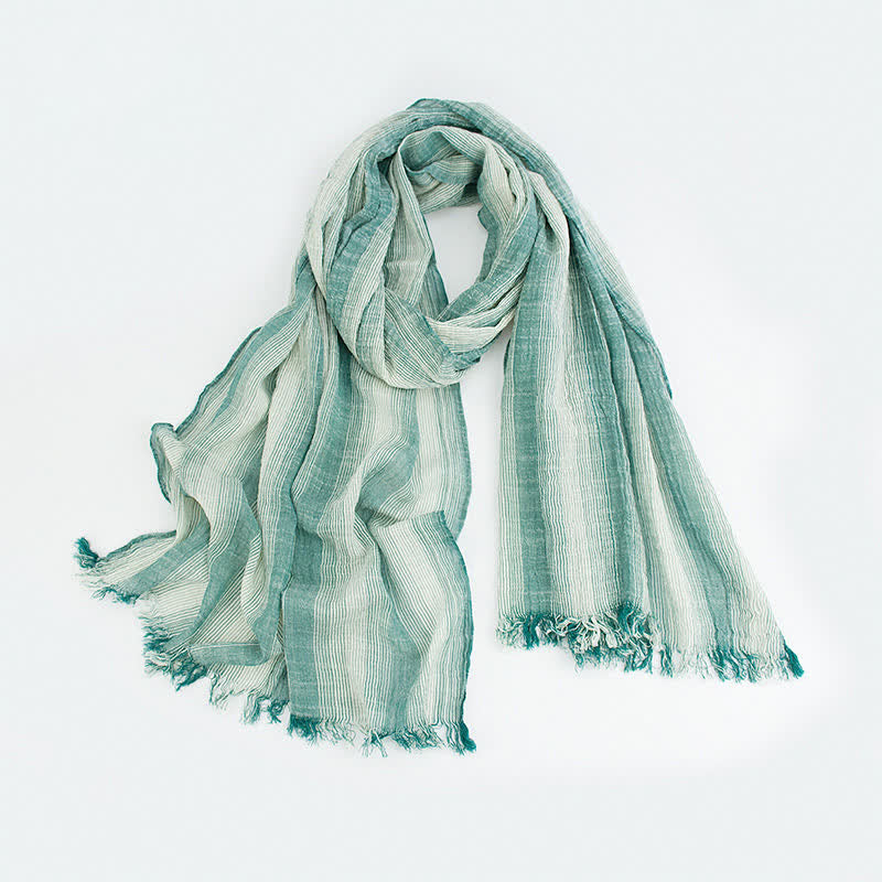 Pleated Vertical Stripes Two Tones Cotton Thin Scarf - Green - image 0
