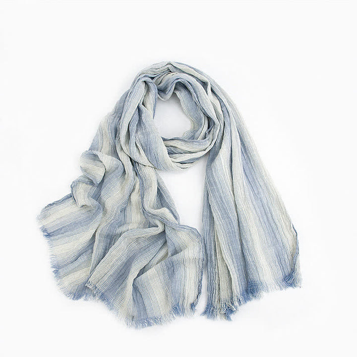 Pleated Vertical Stripes Two Tones Cotton Thin Scarf - SkyBlue - image 2