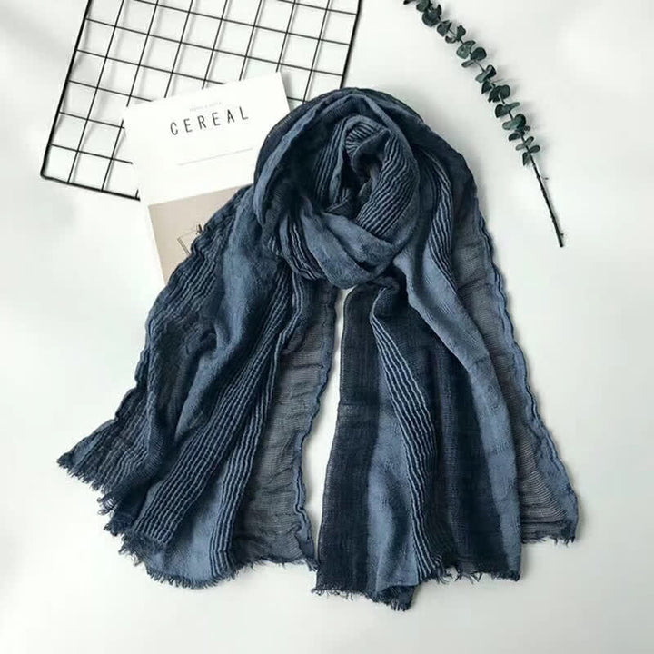 Short Fringe Vertical Stripes Wrinkles Lightweight Thin Scarf - Navy - image 7