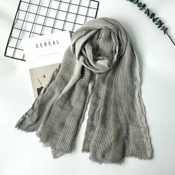Short Fringe Vertical Stripes Wrinkles Lightweight Thin Scarf - Gray - image 0
