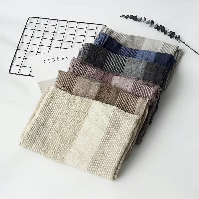 Short Fringe Vertical Stripes Wrinkles Lightweight Thin Scarf - image 1