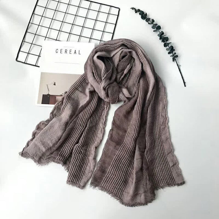 Short Fringe Vertical Stripes Wrinkles Lightweight Thin Scarf - Dark Purple - image 3