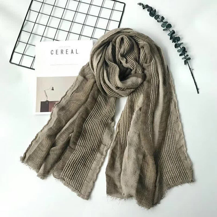 Short Fringe Vertical Stripes Wrinkles Lightweight Thin Scarf - Coffee - image 6