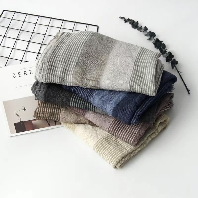 Short Fringe Vertical Stripes Wrinkles Lightweight Thin Scarf - image 2