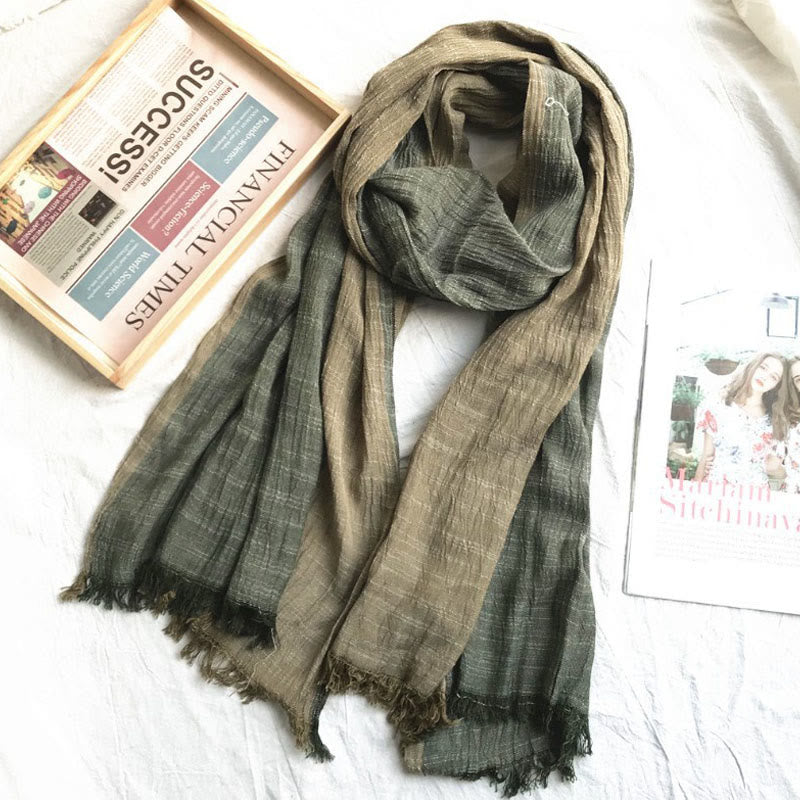 Two-Tone Color Matching Lightweight Retro Thin Scarf - Dark Green - image 7