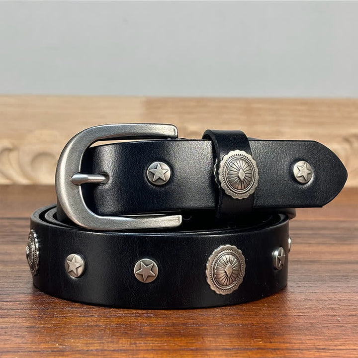 Punk Rock Heavy Metal Rvet Studded Leather Belt - Black - 36 - image 0