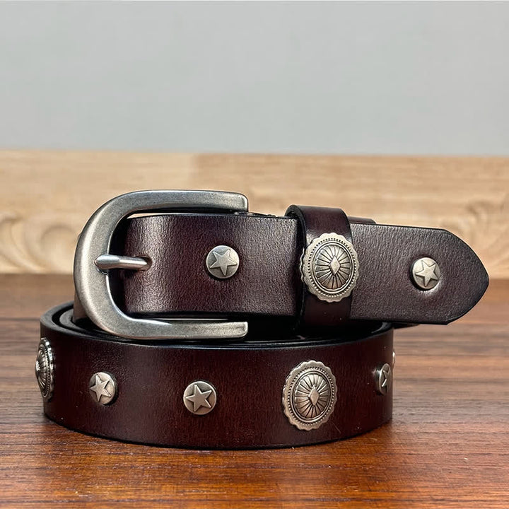 Punk Rock Heavy Metal Rvet Studded Leather Belt - Brown - 36 - image 4
