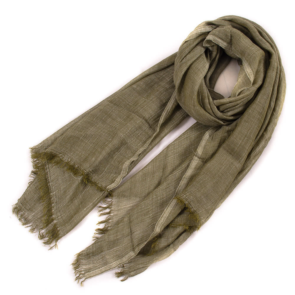 Solid Color Vintage Pleated Light Summer Thin Scarf - Army Green - image 0