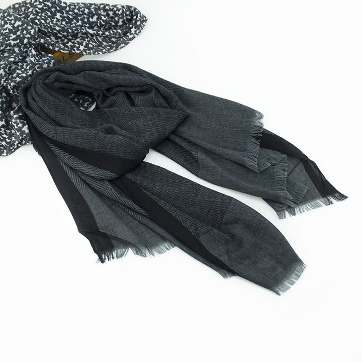 Plain Color Herringbone Pleats Light Thin Scarf - Black - image 7