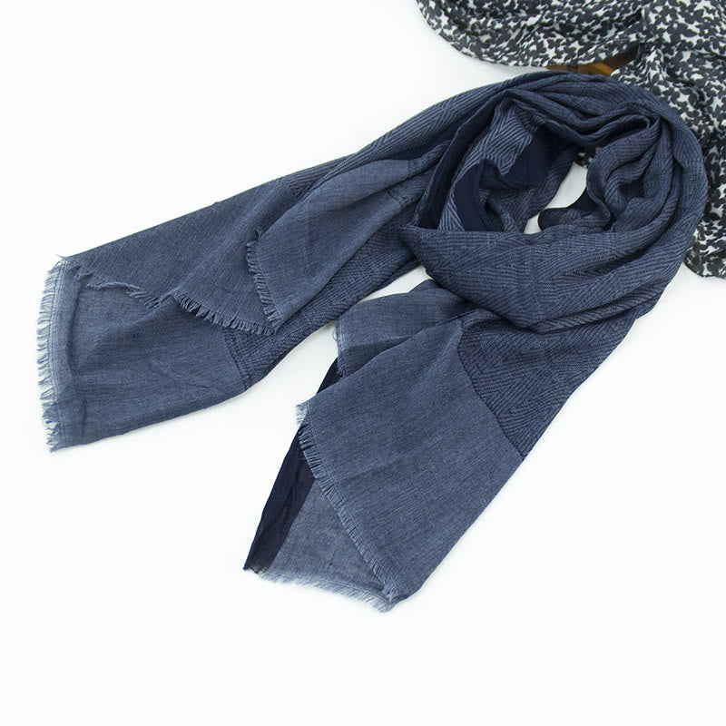 Plain Color Herringbone Pleats Light Thin Scarf - Navy - image 0