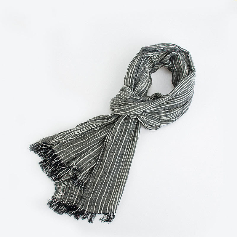 Stripes Pattern White Lines Wrinkle Lightweight Thin Scarf - Black - image 3