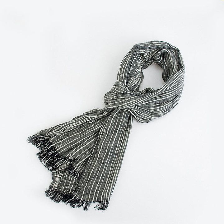 Stripes Pattern White Lines Wrinkle Lightweight Thin Scarf - Black - image 3