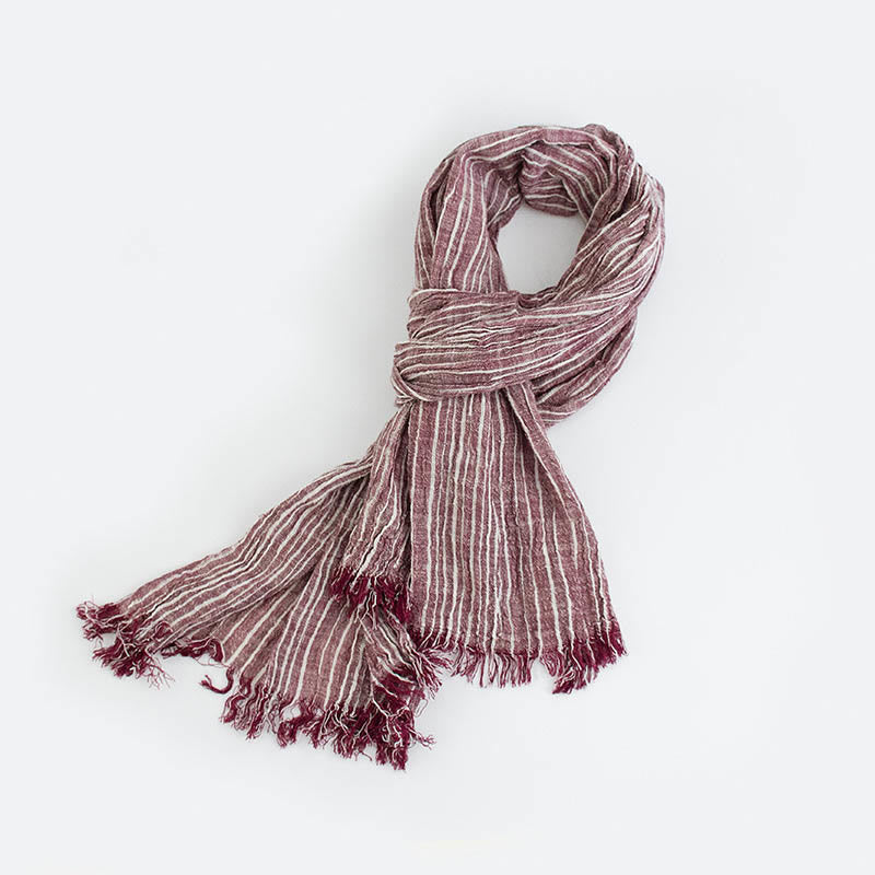 Stripes Pattern White Lines Wrinkle Lightweight Thin Scarf - FireBrick - image 5