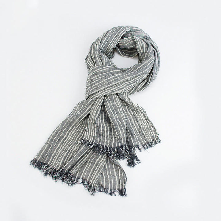 Stripes Pattern White Lines Wrinkle Lightweight Thin Scarf - Gray - image 1