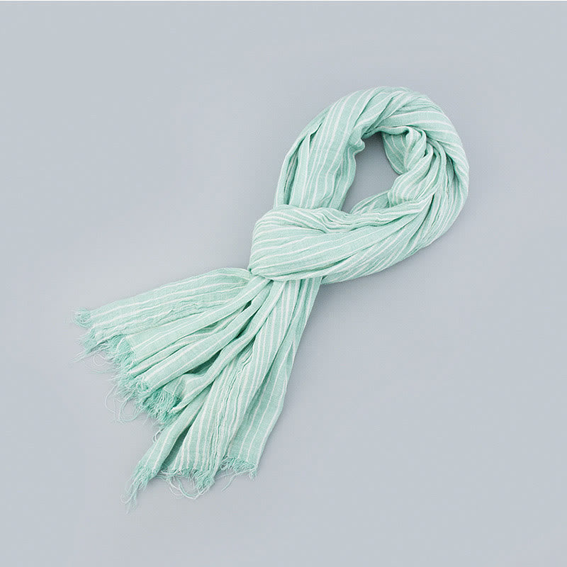 Stripes Pattern White Lines Wrinkle Lightweight Thin Scarf - Light Green - image 7