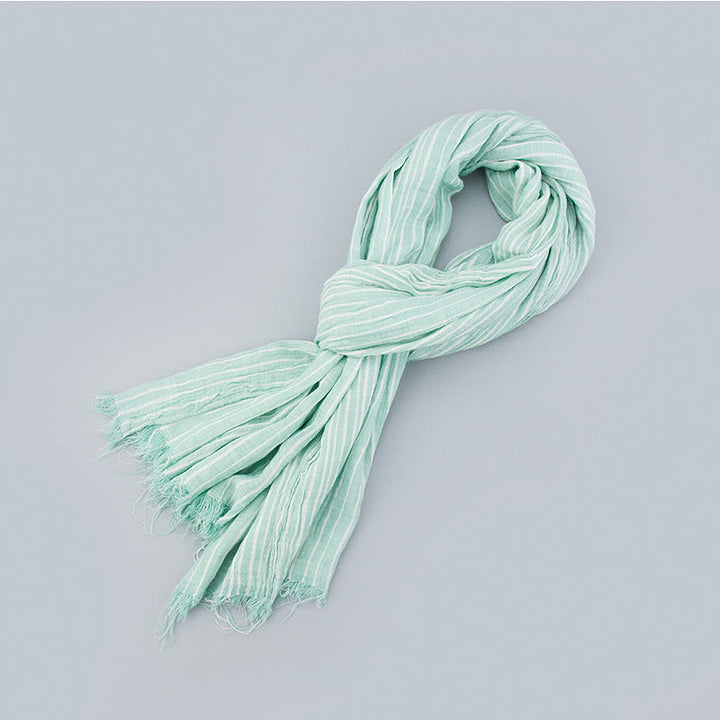 Stripes Pattern White Lines Wrinkle Lightweight Thin Scarf - Light Green - image 7