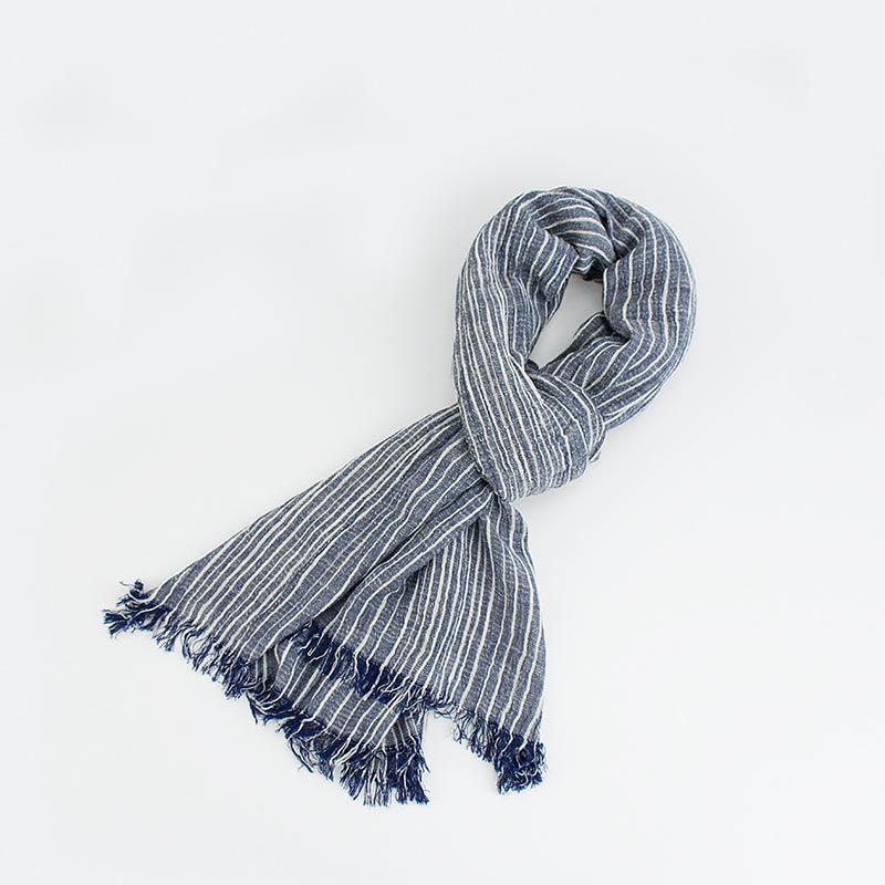 Stripes Pattern White Lines Wrinkle Lightweight Thin Scarf - Navy - image 2