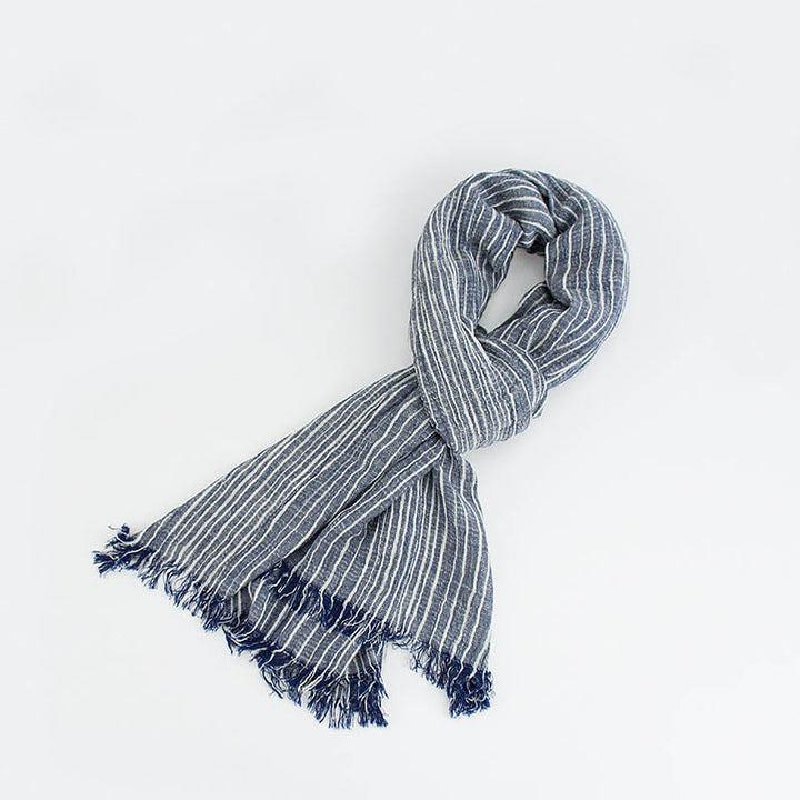 Stripes Pattern White Lines Wrinkle Lightweight Thin Scarf - Navy - image 2