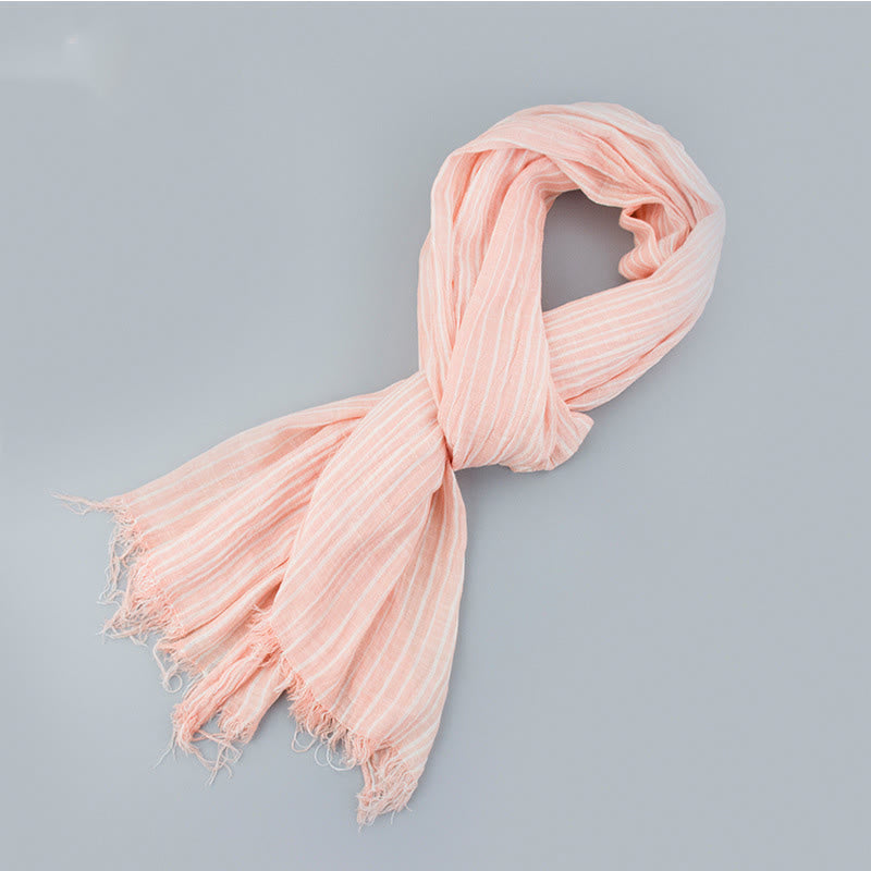 Stripes Pattern White Lines Wrinkle Lightweight Thin Scarf - Pink - image 6