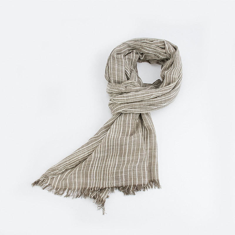 Stripes Pattern White Lines Wrinkle Lightweight Thin Scarf - Khaki - image 4