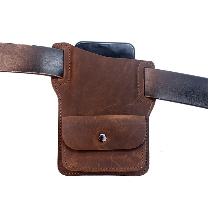 Coffee Mobile Phone Genuine Leather Hanging Waist Belt Bag - Coffee - image 0