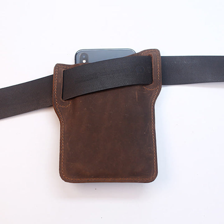 Coffee Mobile Phone Genuine Leather Hanging Waist Belt Bag - image 11