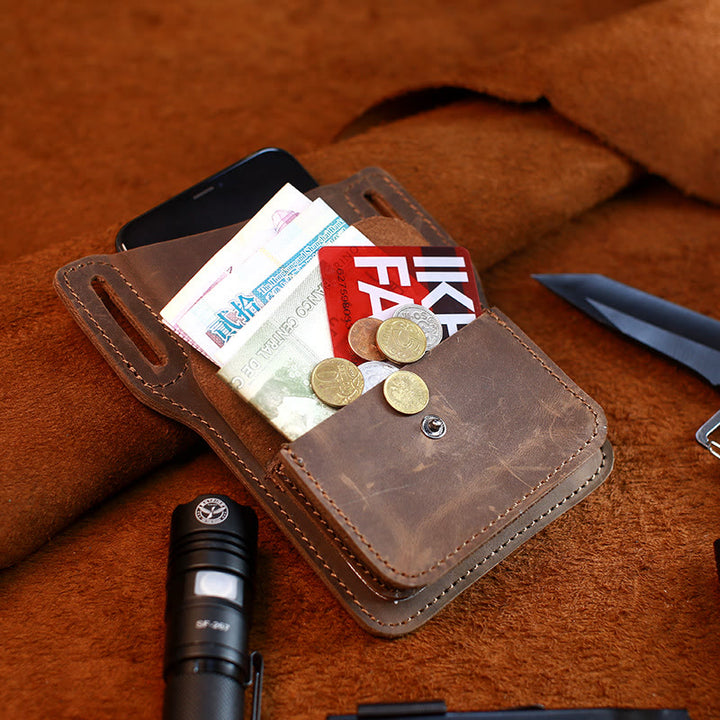 Coffee Mobile Phone Genuine Leather Hanging Waist Belt Bag - image 3