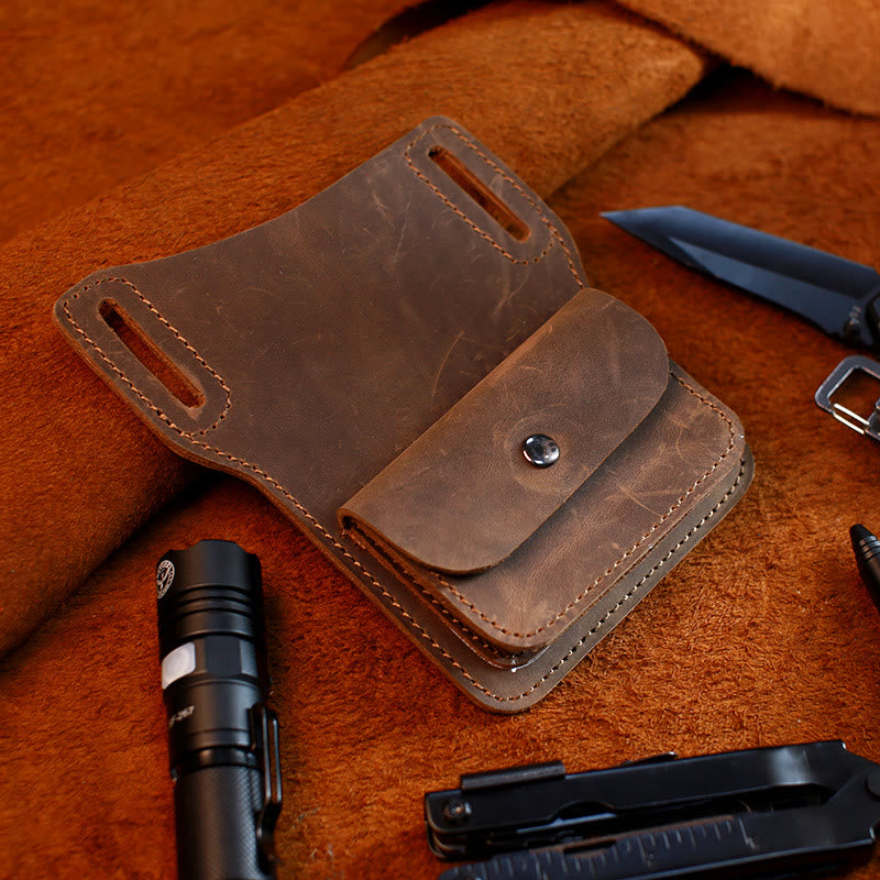 Coffee Mobile Phone Genuine Leather Hanging Waist Belt Bag - image 1