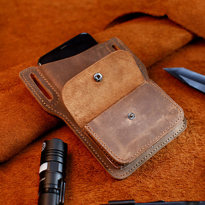 Coffee Mobile Phone Genuine Leather Hanging Waist Belt Bag - image 4