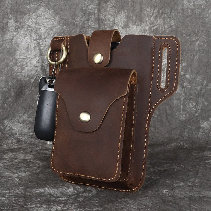 Vintage Cell Phone Holder Leather Hanging Waist Belt Bag with Keychain - image 2