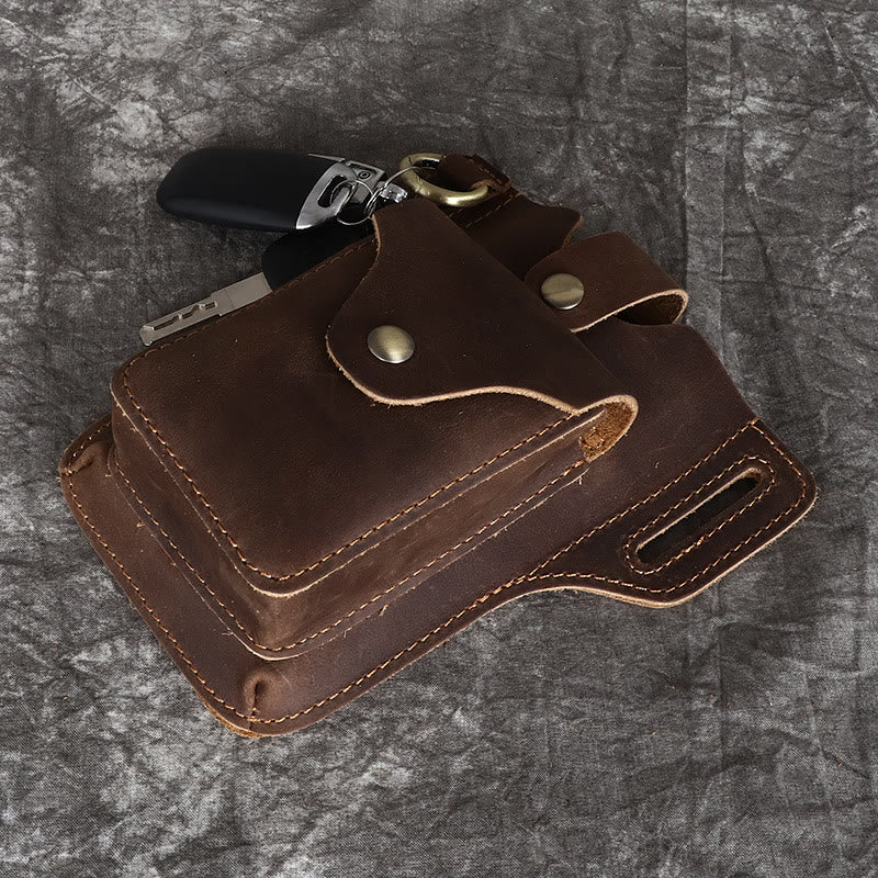 Vintage Cell Phone Holder Leather Hanging Waist Belt Bag with Keychain - image 4