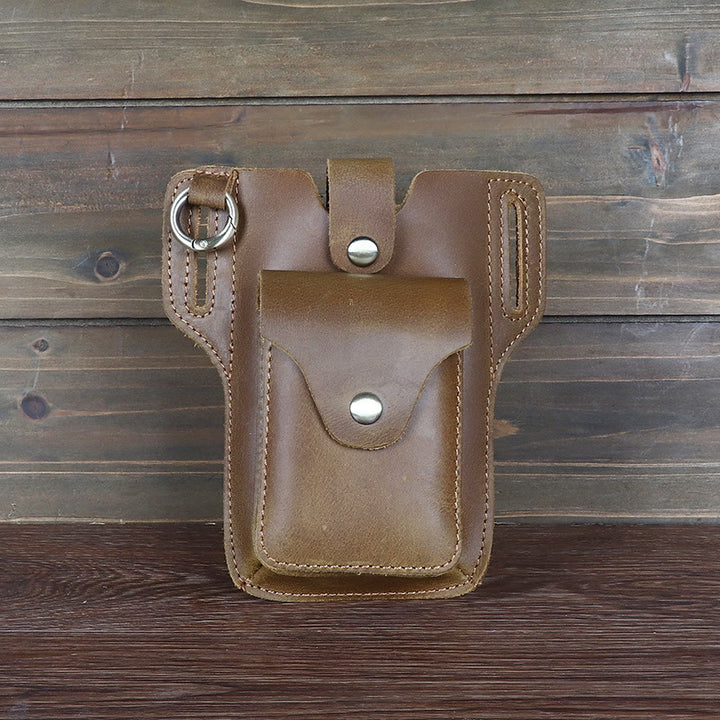 Vintage Cell Phone Holder Leather Hanging Waist Belt Bag with Keychain - DarkGoldenrod - image 6
