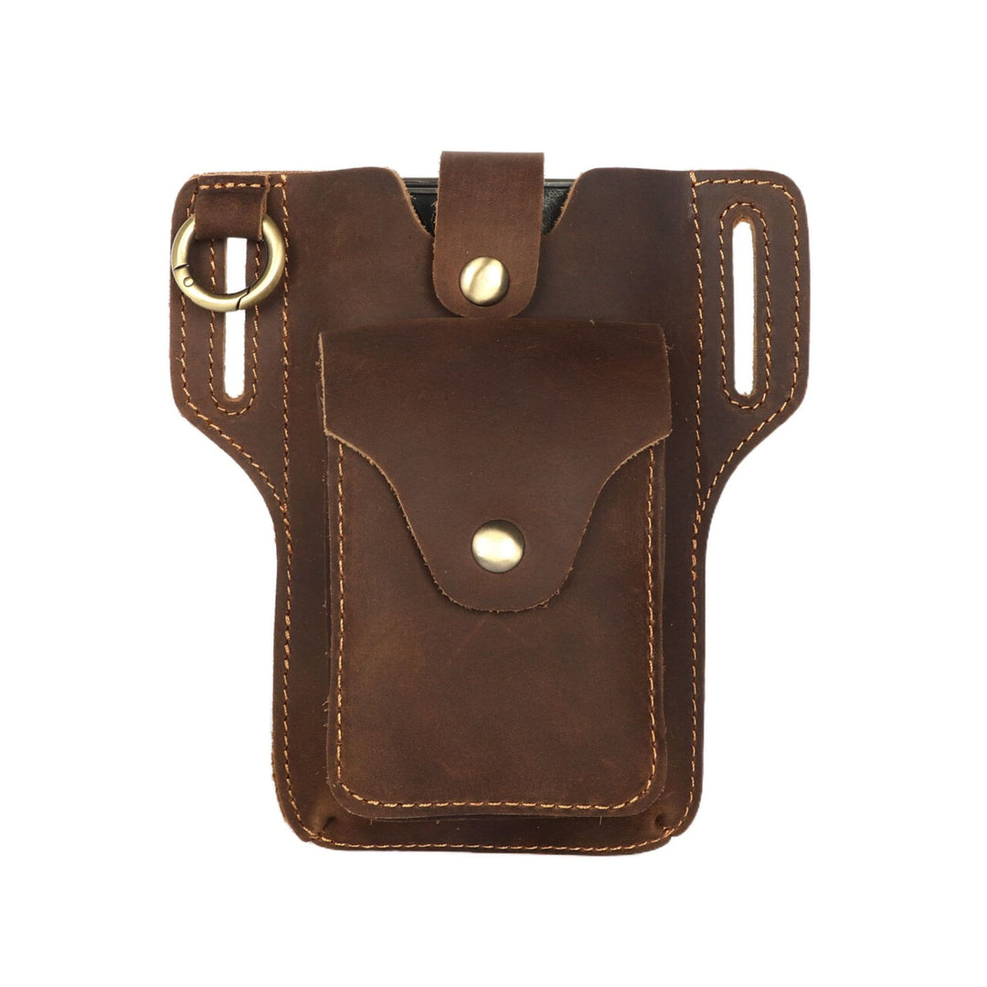Vintage Cell Phone Holder Leather Hanging Waist Belt Bag with Keychain - image 1