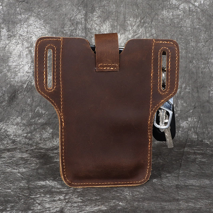 Vintage Cell Phone Holder Leather Hanging Waist Belt Bag with Keychain - image 3