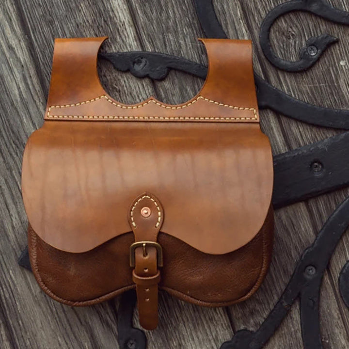 Rugged Viking Style Leather Hanging Waist Buckled Belt Bag - image 1