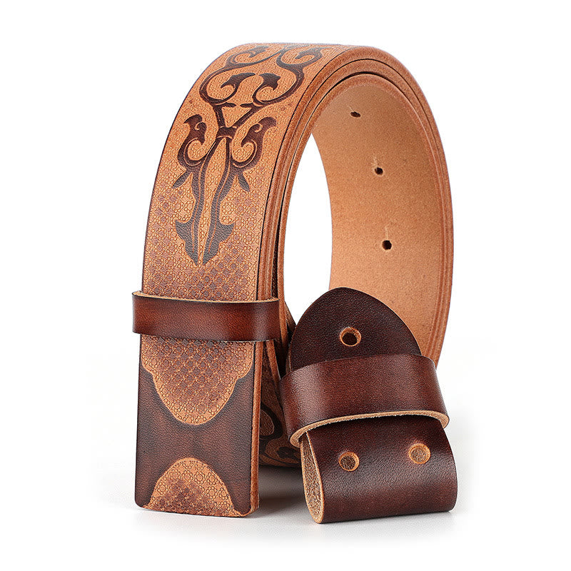 Men's DIY Ethnic Style Carved Pattern Leather Belt - Coffee - 46 - image 0