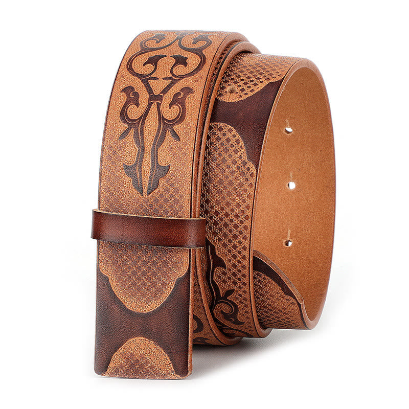 Men's DIY Ethnic Style Carved Pattern Leather Belt - image 1