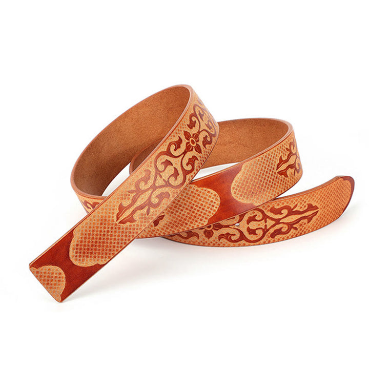 Men's DIY Ethnic Style Carved Pattern Leather Belt - image 6