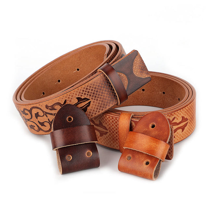 Men's DIY Ethnic Style Carved Pattern Leather Belt - image 4