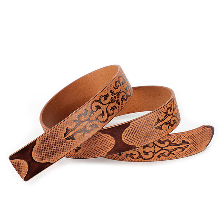 Men's DIY Ethnic Style Carved Pattern Leather Belt - image 3