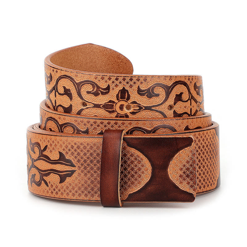 Men's DIY Ethnic Style Carved Pattern Leather Belt - image 2