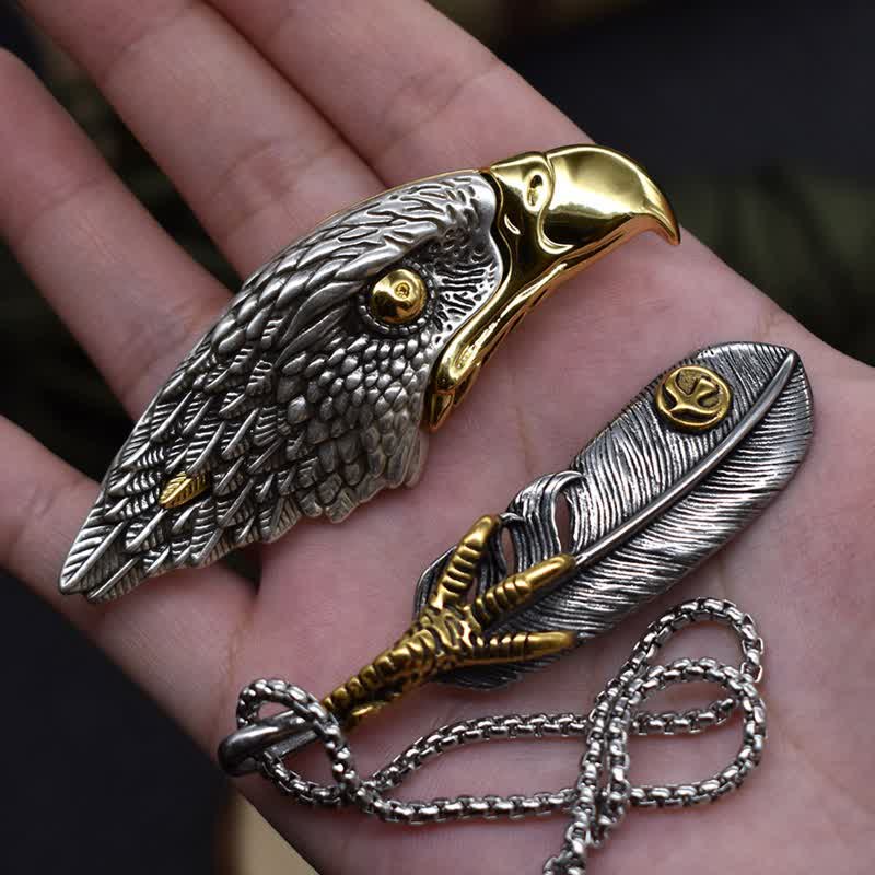 Bald Eagle Hidden Knife Feather Pendant Necklace - image 1